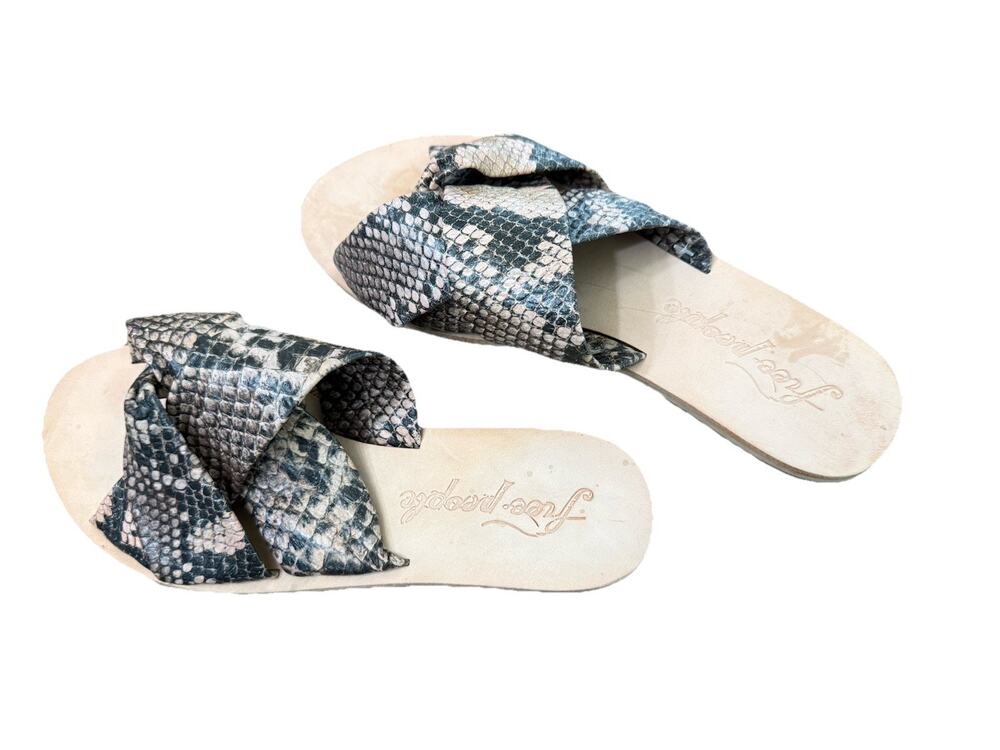 Free People Women's Rio Vista Faux Snake Slide Sandal Beige Size 38 US 7.5